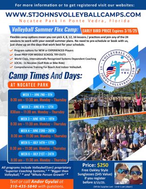 Volleyball Camp In Nocatee Ponte Vedra, Florida - June / July 2025 - Flexible Silver Camp 12 Days