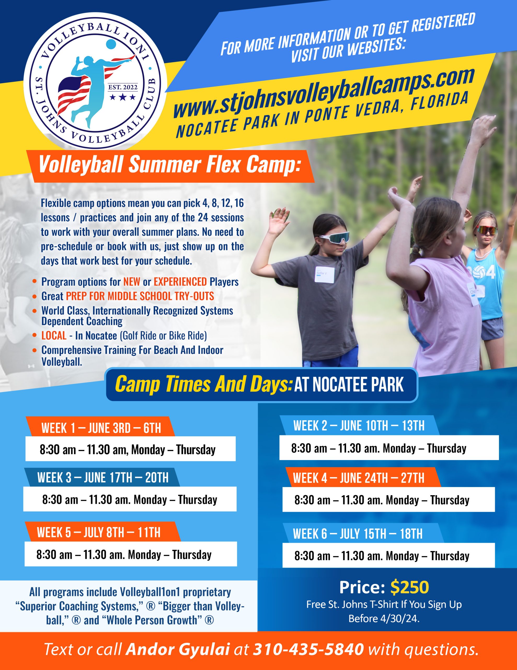 Volleyball Camp In Nocatee Ponte Vedra, Florida June / July 2024